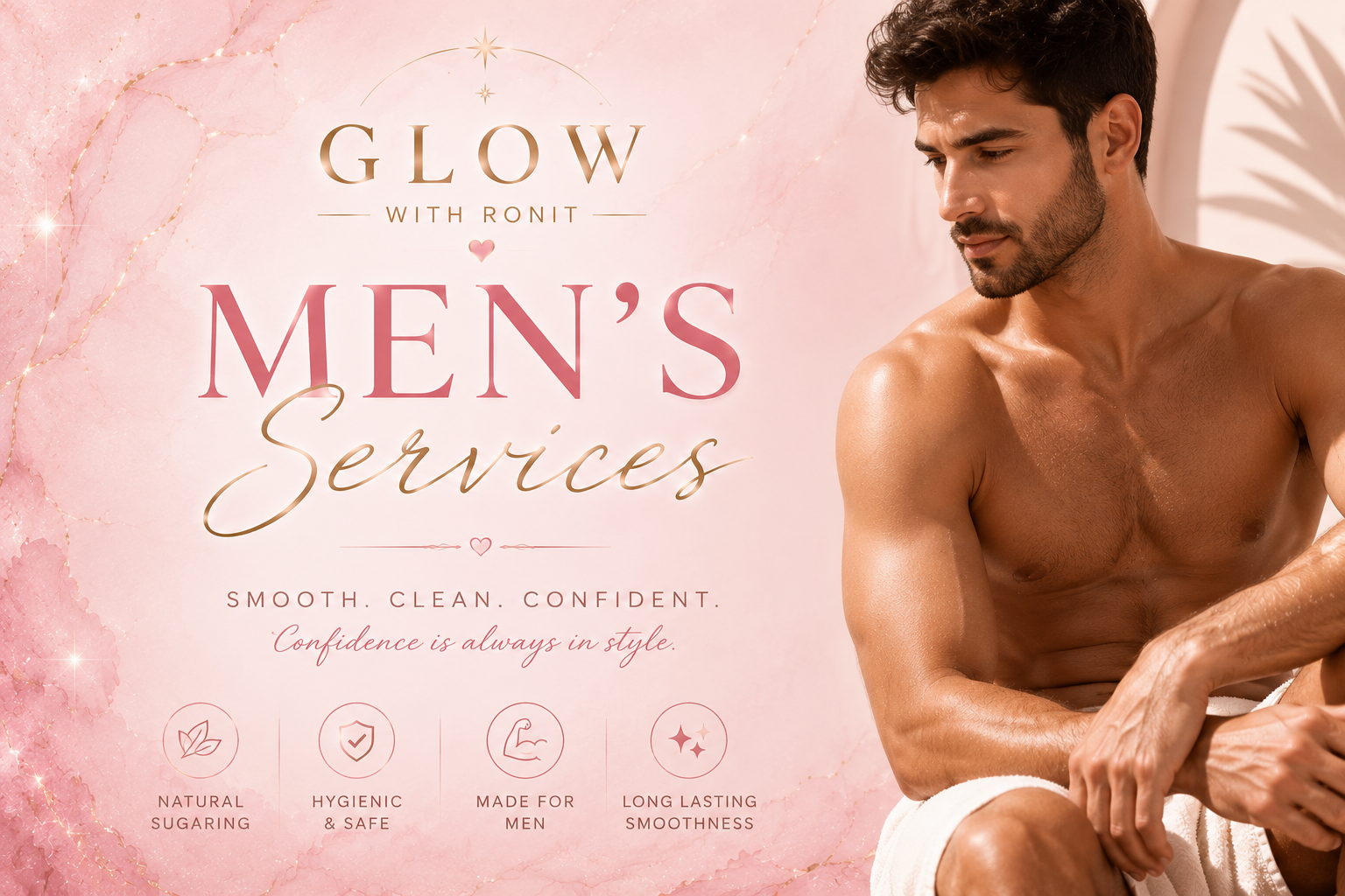 Glow With Ronit men's sugaring and body glow services.