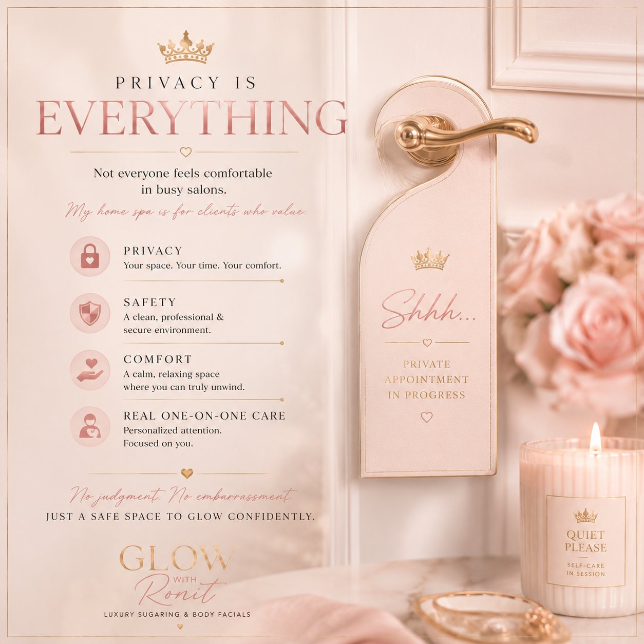 Glow With Ronit privacy is everything private home spa message