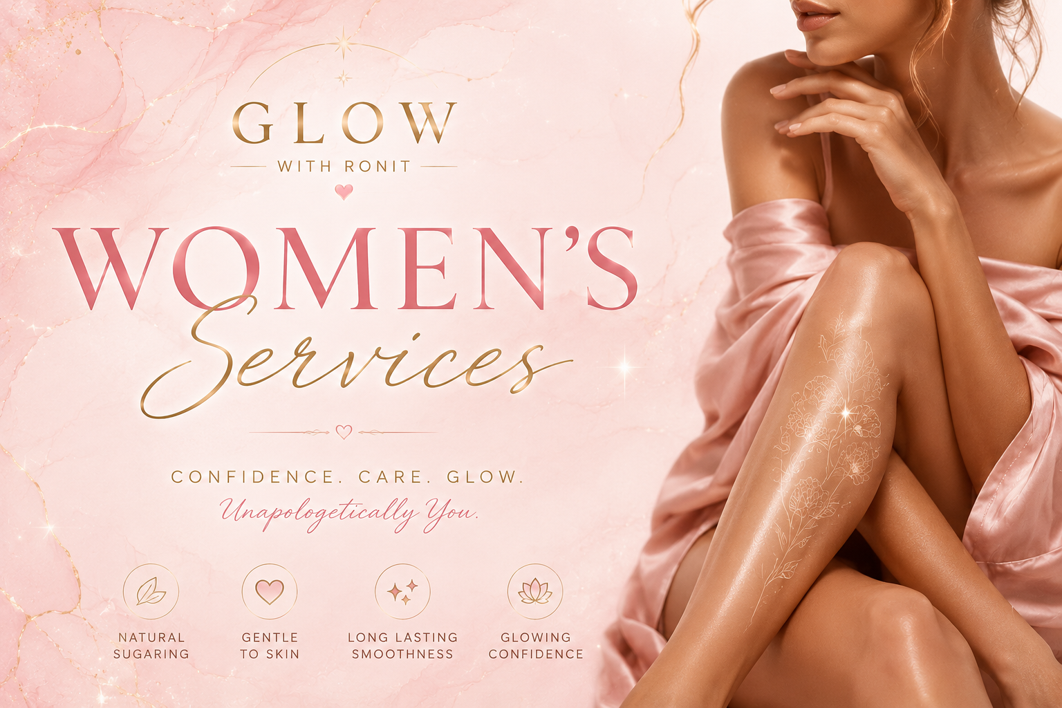 Glow With Ronit women's sugaring and body glow services.